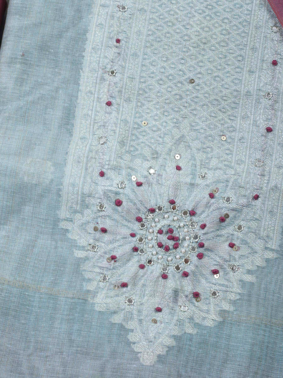 Grey Woven Design Chanderi Unstitched Dress Material