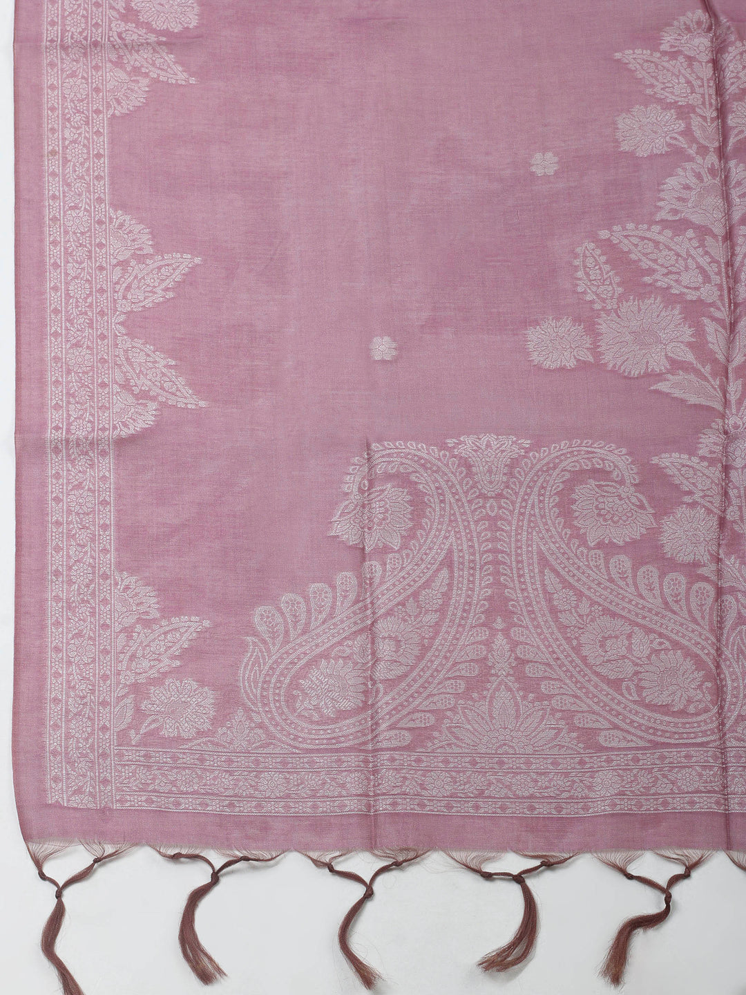 Grey Woven Design Chanderi Unstitched Dress Material