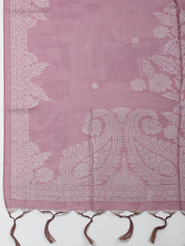 Grey Woven Design Chanderi Unstitched Dress Material