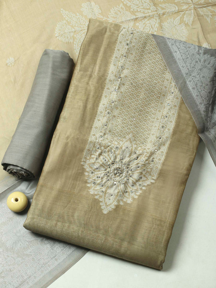 Mehndi Woven Design Chanderi Unstitched Dress Material