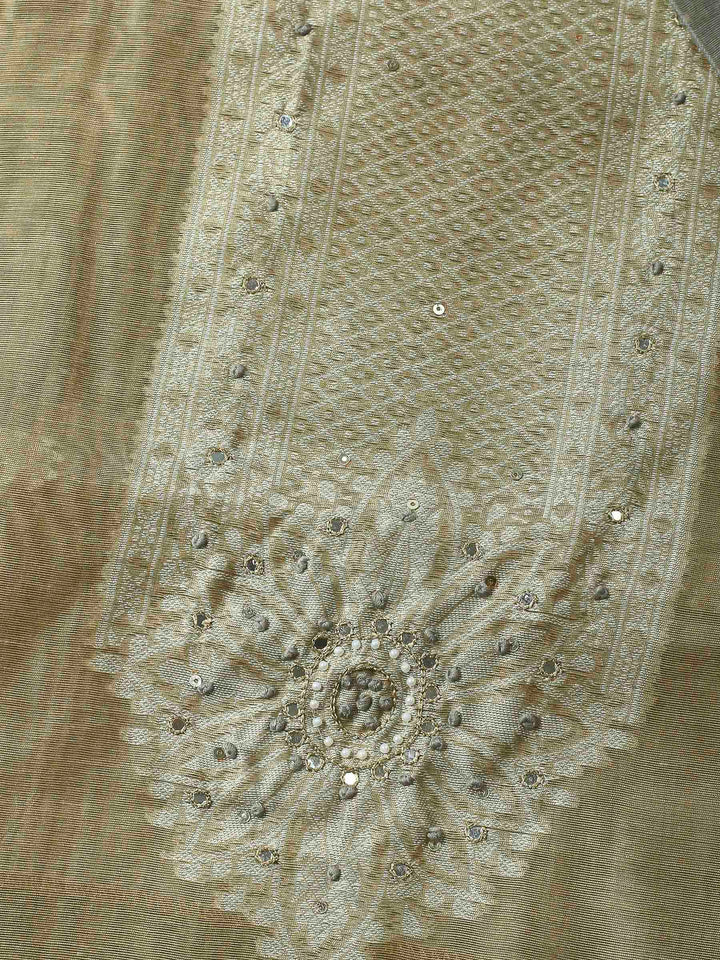Mehndi Woven Design Chanderi Unstitched Dress Material