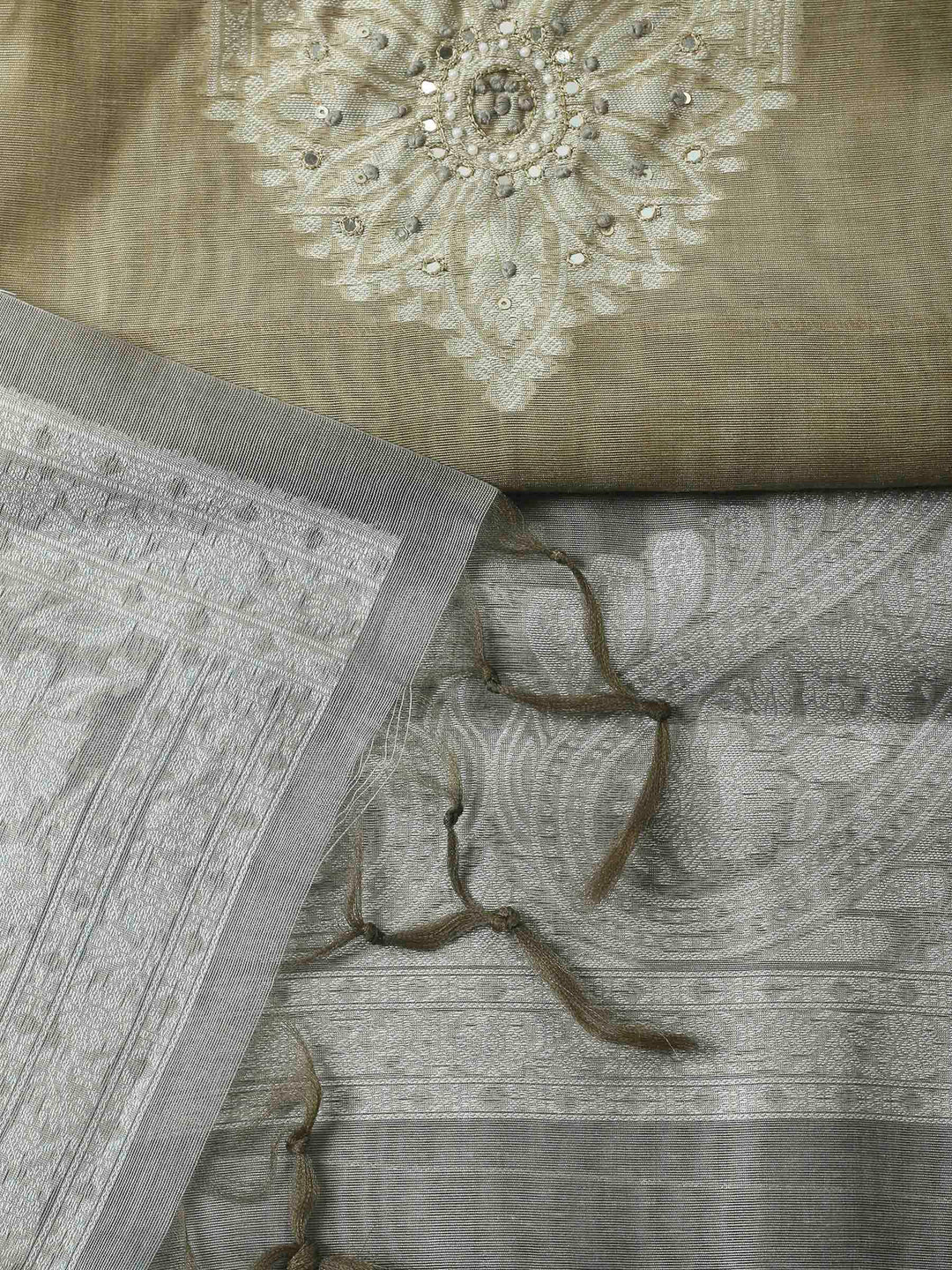 Mehndi Woven Design Chanderi Unstitched Dress Material