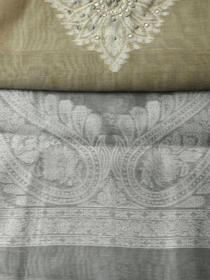 Mehndi Woven Design Chanderi Unstitched Dress Material