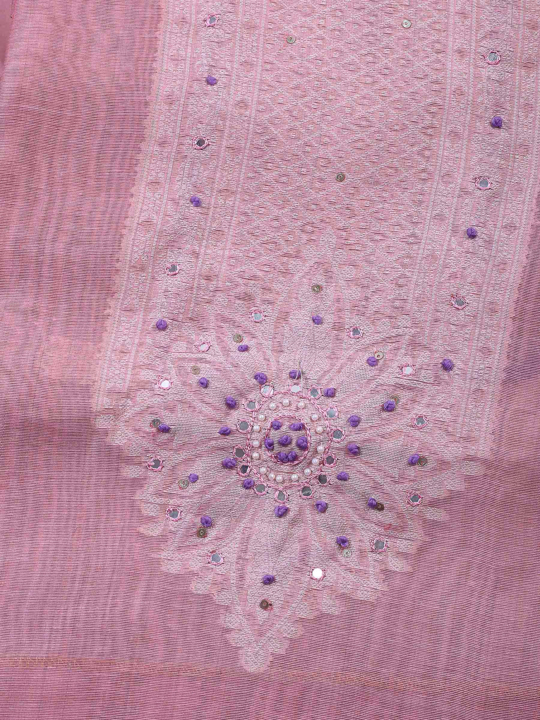 Pink Woven Design Chanderi Unstitched Dress Material