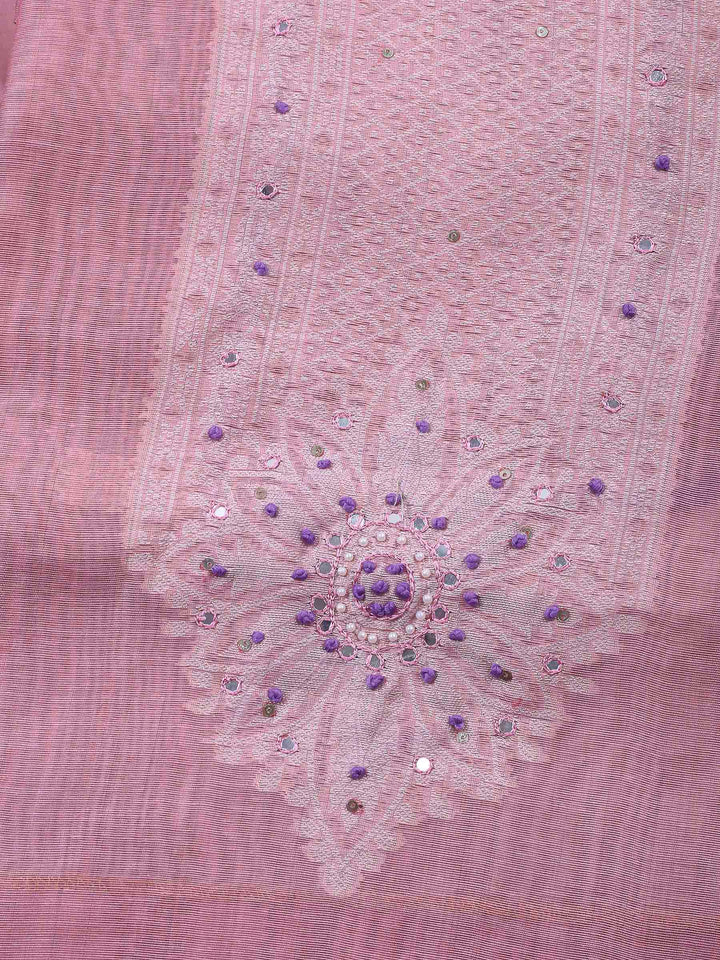 Pink Woven Design Chanderi Unstitched Dress Material