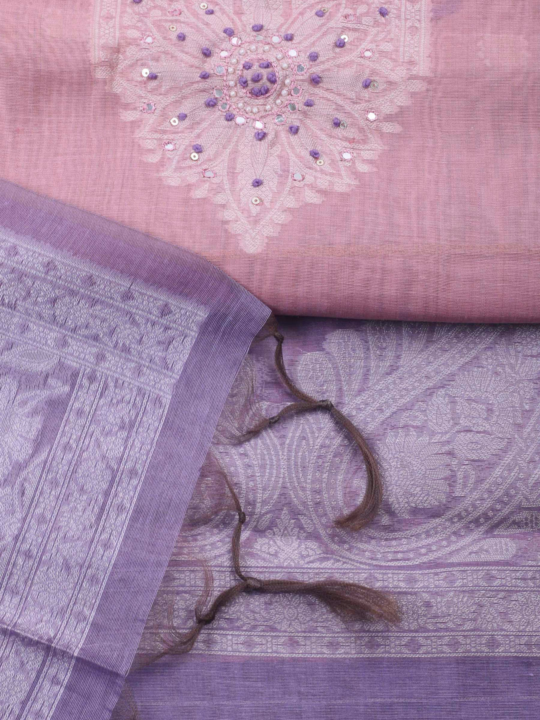 Pink Woven Design Chanderi Unstitched Dress Material