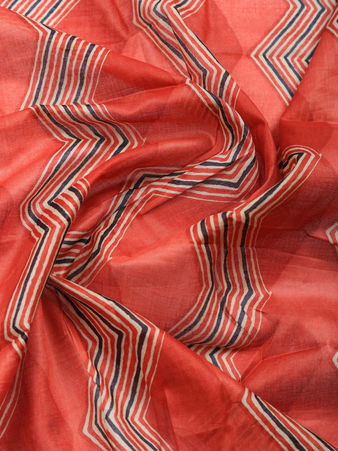Red Printed Cotton Blend Unstitched Suit &amp; Pant With Cotton Dupatta