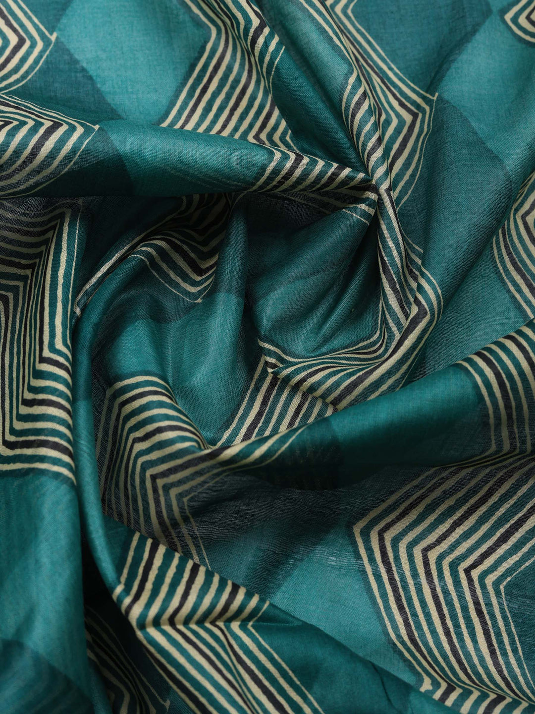Teal Green Printed Cotton Blend Unstitched Suit &amp; Pant With Cotton Dupatta
