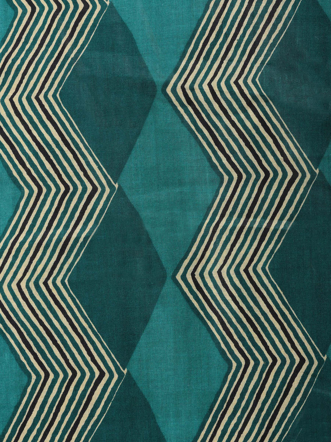 Teal Green Printed Cotton Blend Unstitched Suit &amp; Pant With Cotton Dupatta