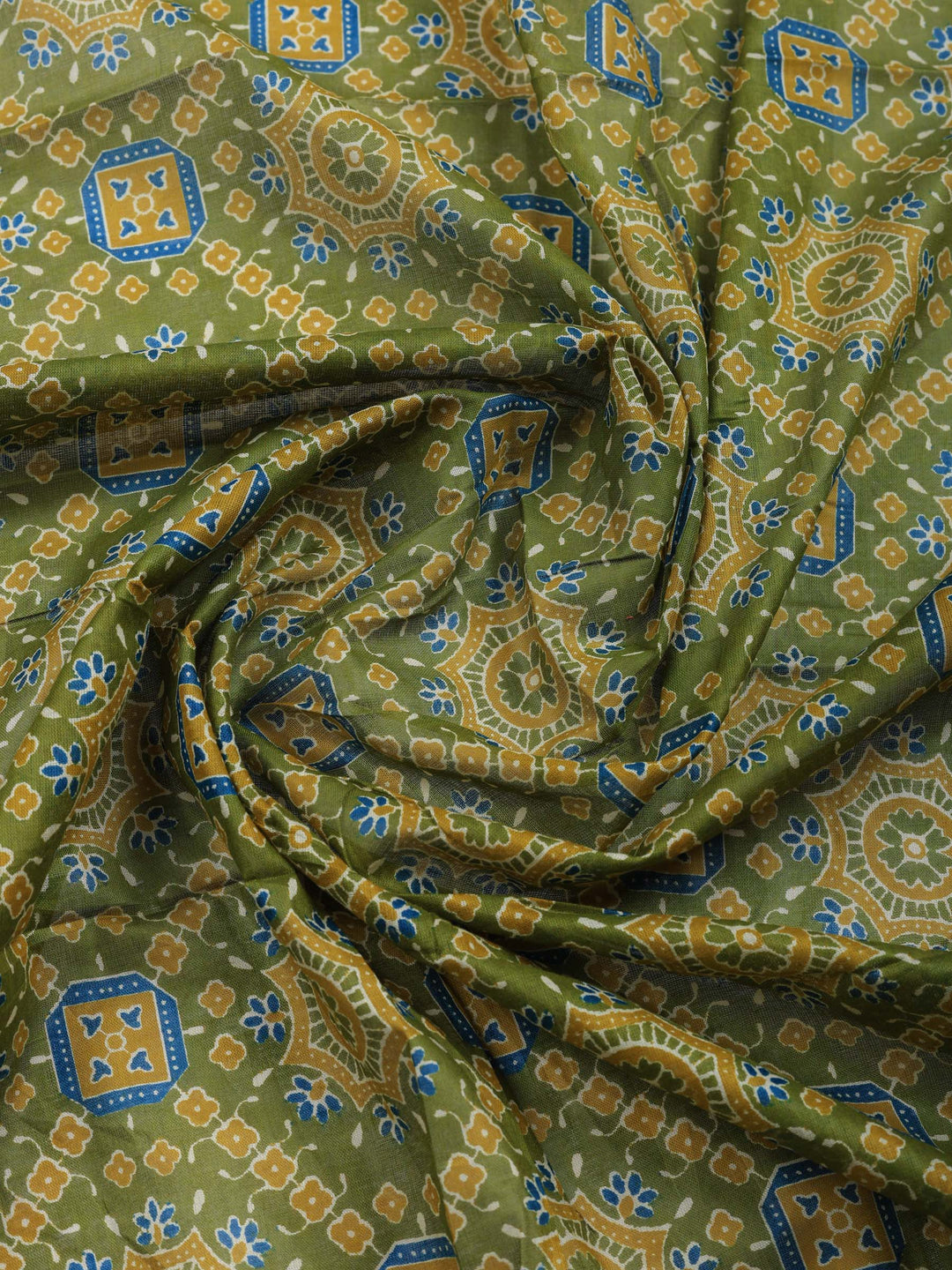 Green Printed Cotton Blend Unstitched Suit &amp; Pant With Cotton Dupatta