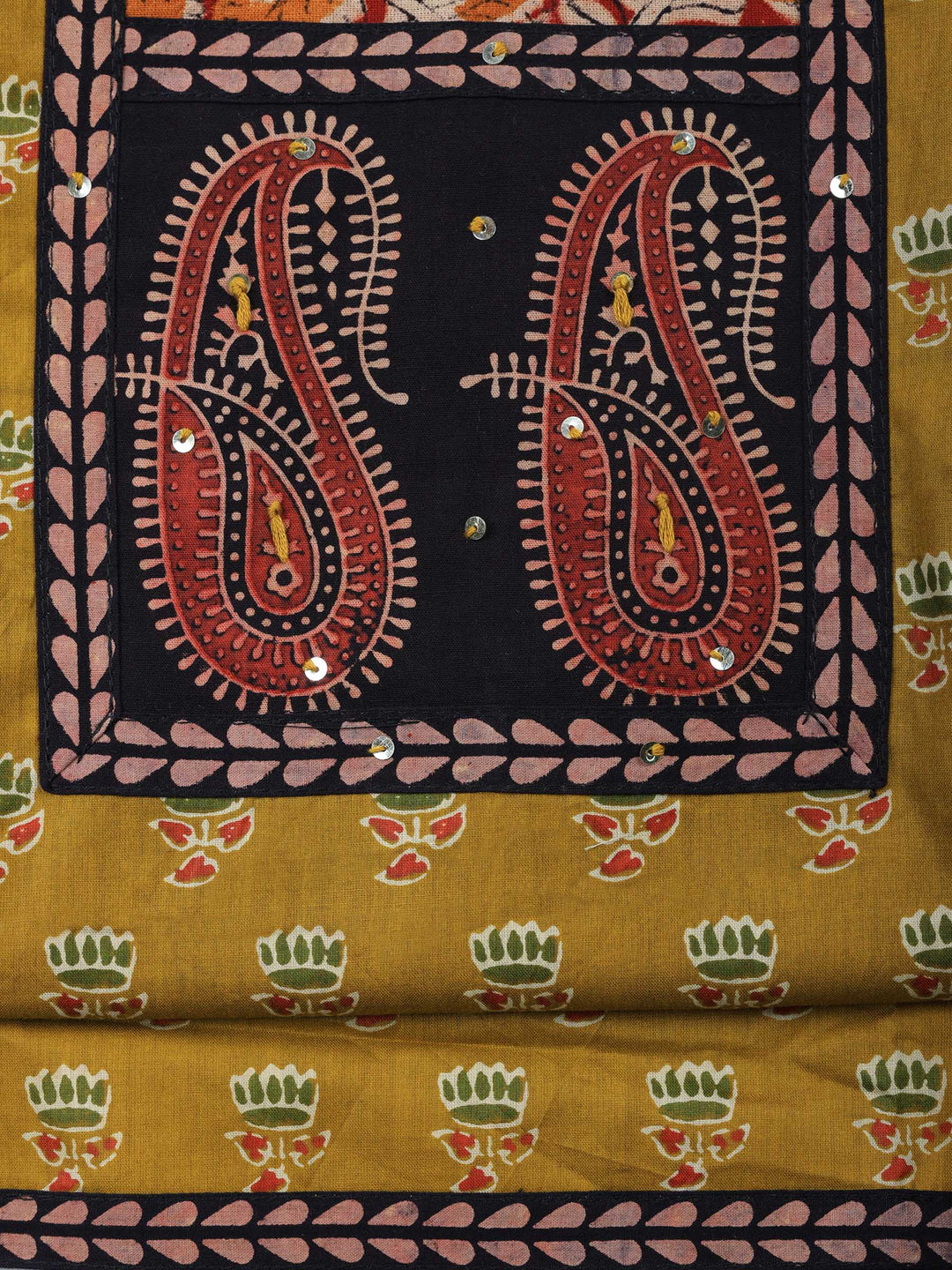 Mustard Printed Cotton Blend Unstitched Suit &amp; Pant With Cotton Dupatta