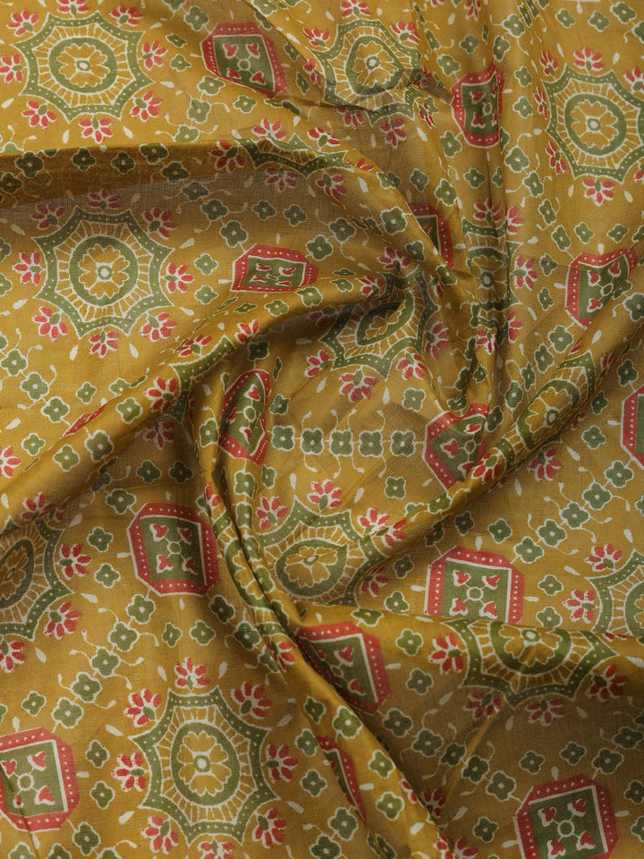Mustard Printed Cotton Blend Unstitched Suit &amp; Pant With Cotton Dupatta