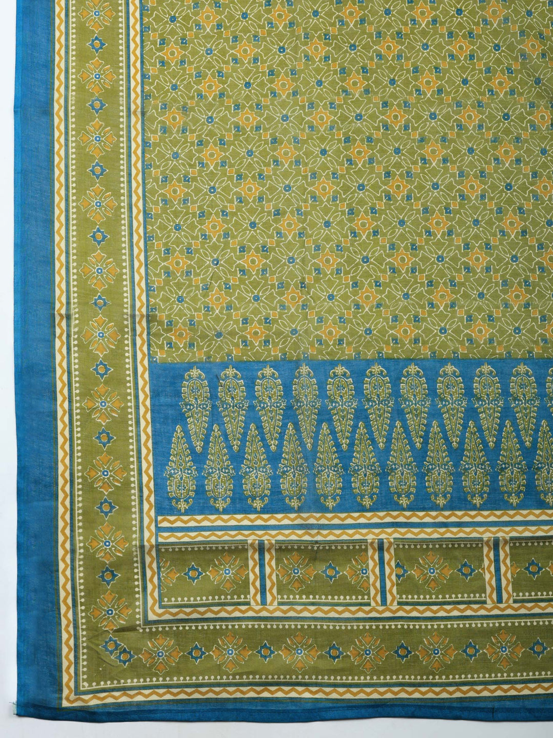Blue Printed Cotton Blend Unstitched Suit &amp; Pant With Cotton Dupatta