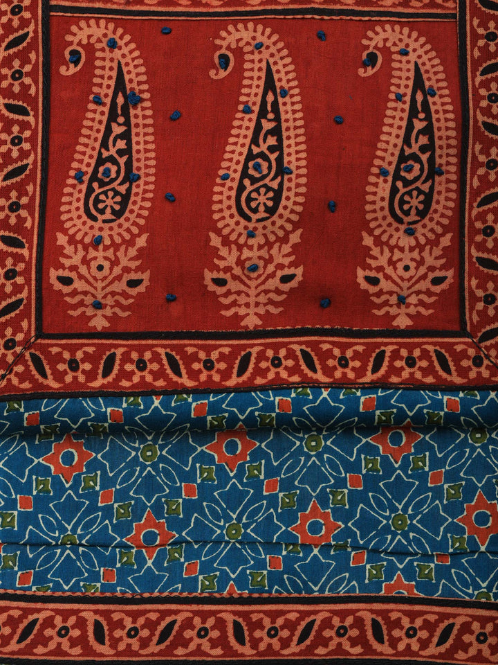 Blue Printed Cotton Blend Unstitched Suit &amp; Pant With Cotton Dupatta