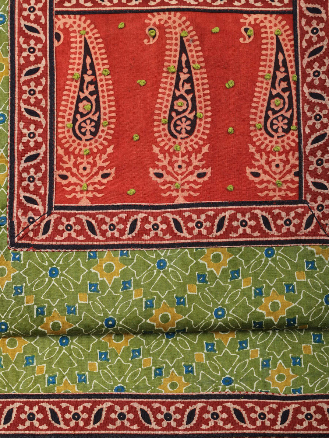 Green Printed Cotton Blend Unstitched Suit &amp; Pant With Cotton Dupatta