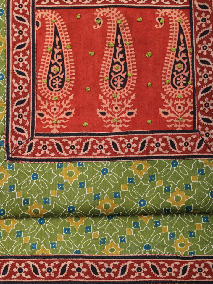 Green Printed Cotton Blend Unstitched Suit &amp; Pant With Cotton Dupatta