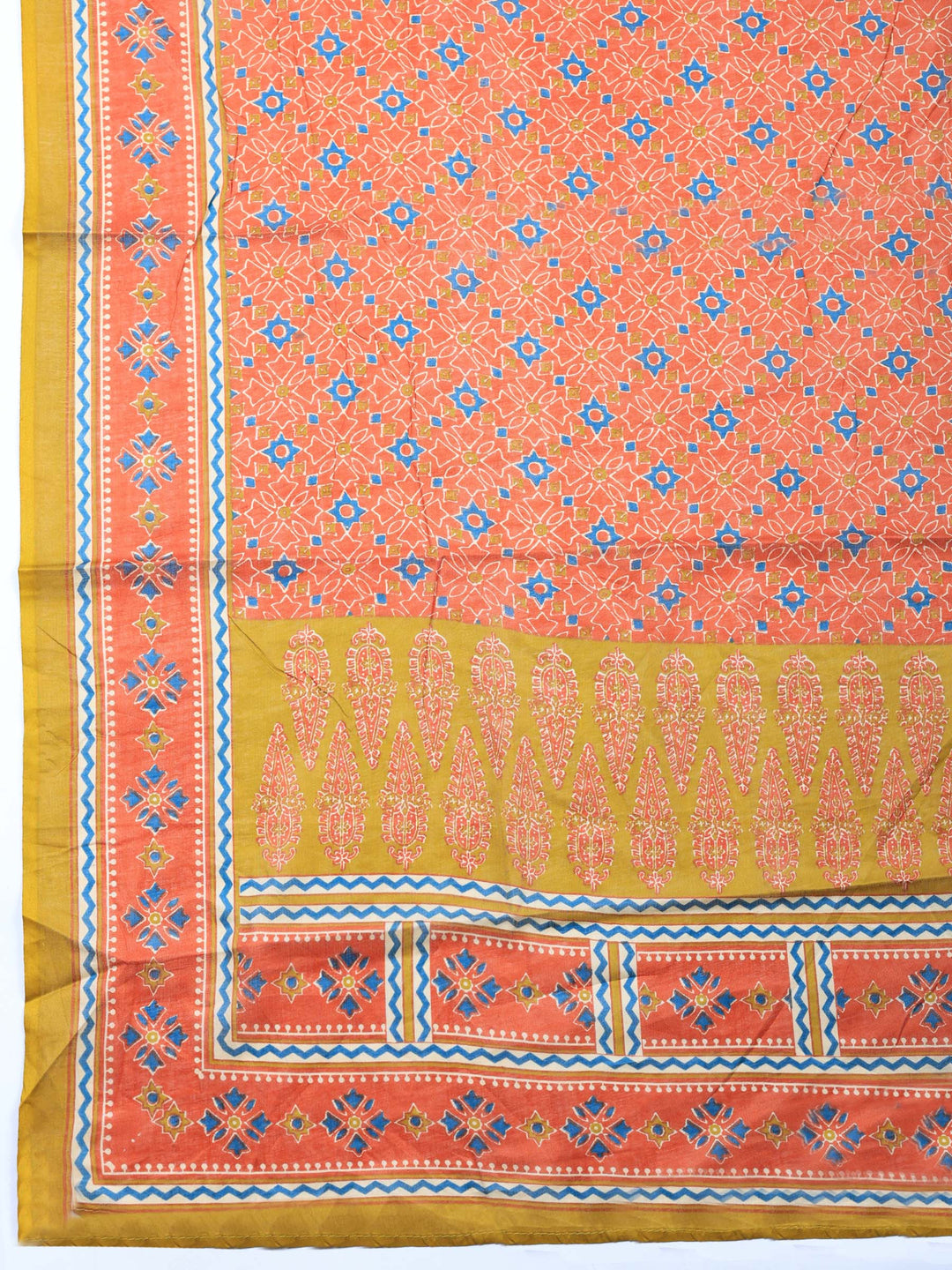 Mustard Printed Cotton Blend Unstitched Suit &amp; Pant With Cotton Dupatta