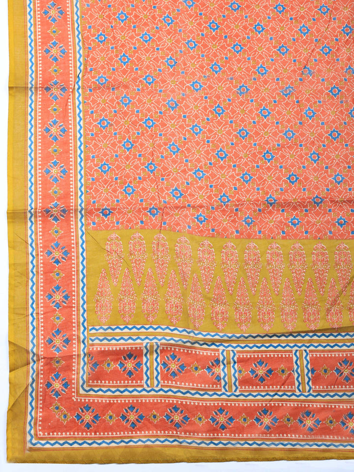 Mustard Printed Cotton Blend Unstitched Suit &amp; Pant With Cotton Dupatta