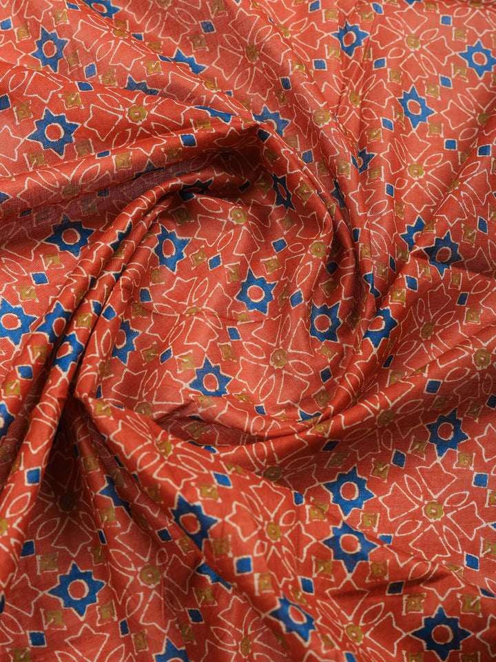 Mustard Printed Cotton Blend Unstitched Suit &amp; Pant With Cotton Dupatta