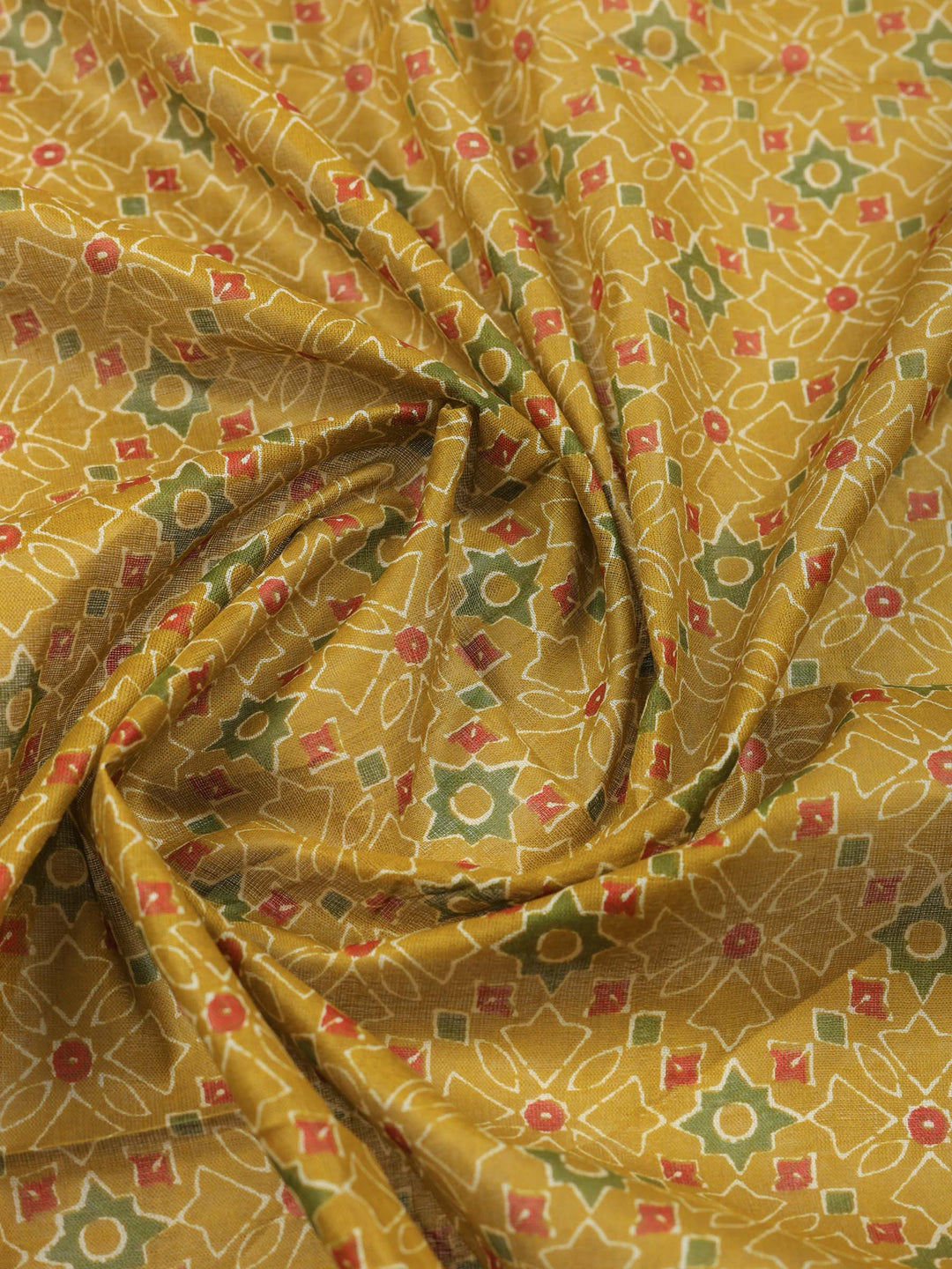 Rust Printed Cotton Blend Unstitched Suit &amp; Pant With Cotton Dupatta