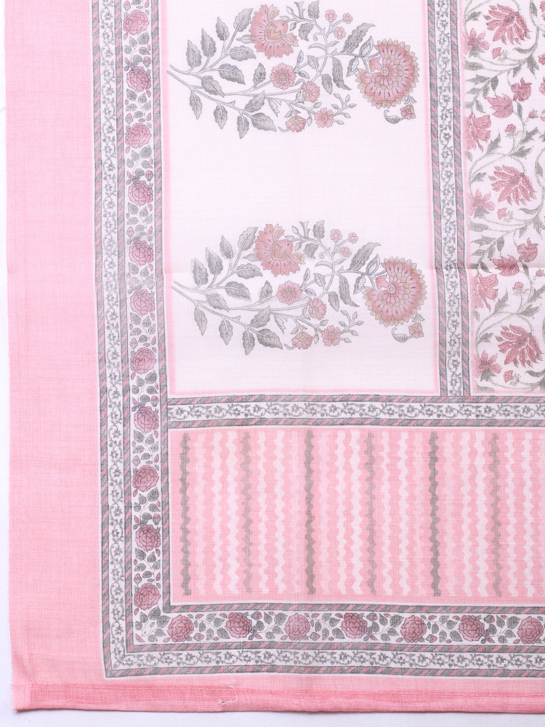 Peach Printed Cotton Blend Unstitched Suit &amp; Pant With Cotton Dupatta