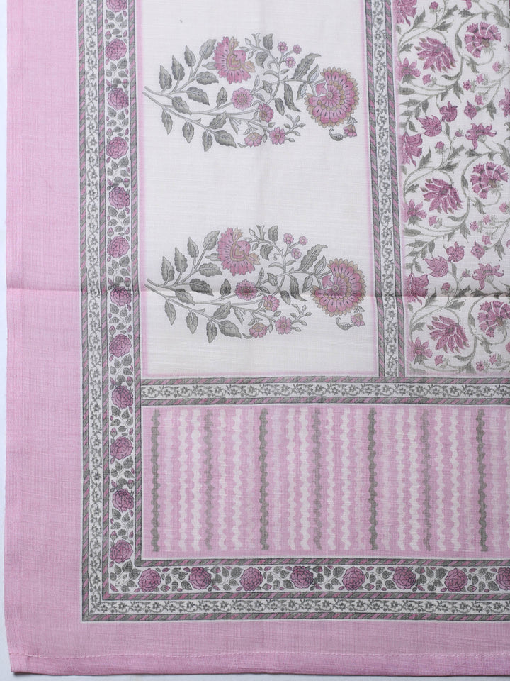 Pink Printed Cotton Blend Unstitched Suit &amp; Pant With Cotton Dupatta