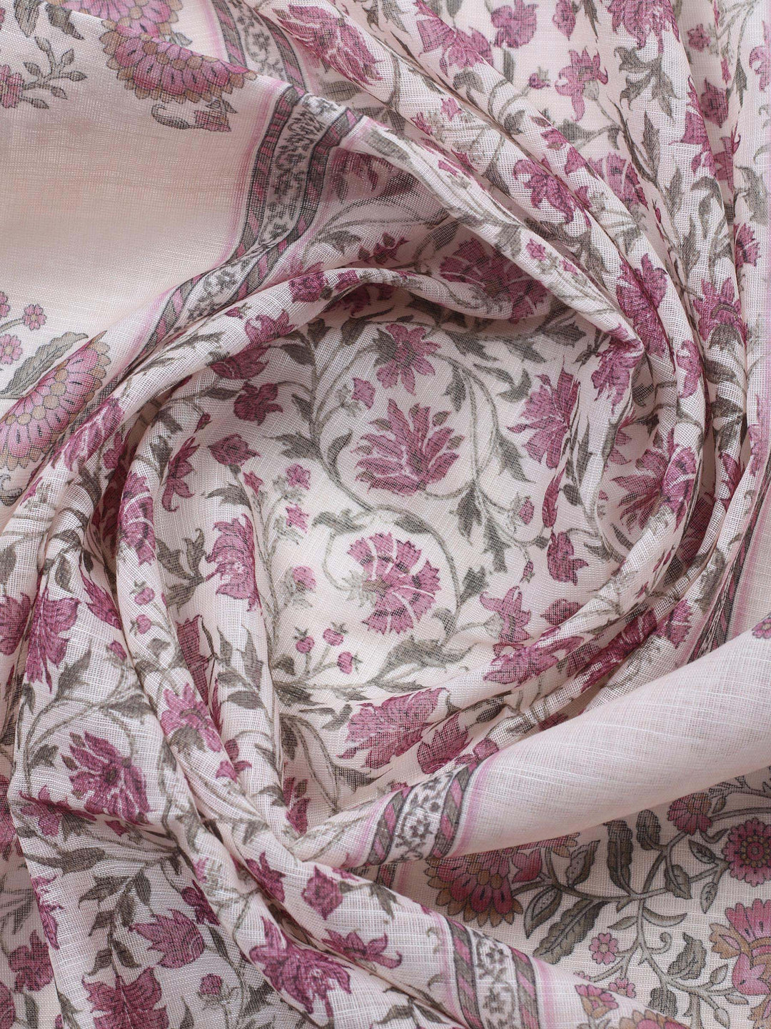 Pink Printed Cotton Blend Unstitched Suit &amp; Pant With Cotton Dupatta