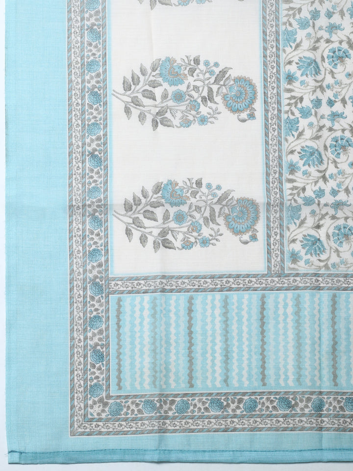 Sea Green Printed Cotton Blend Unstitched Suit &amp; Pant With Cotton Dupatta