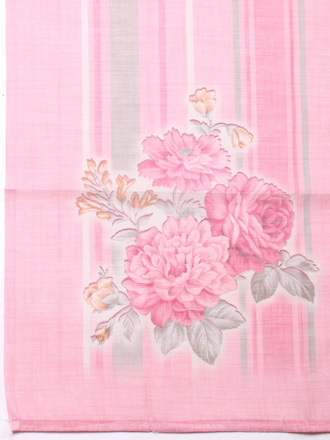 Pink Printed Cotton Blend Unstitched Suit &amp; Pant With Cotton Dupatta