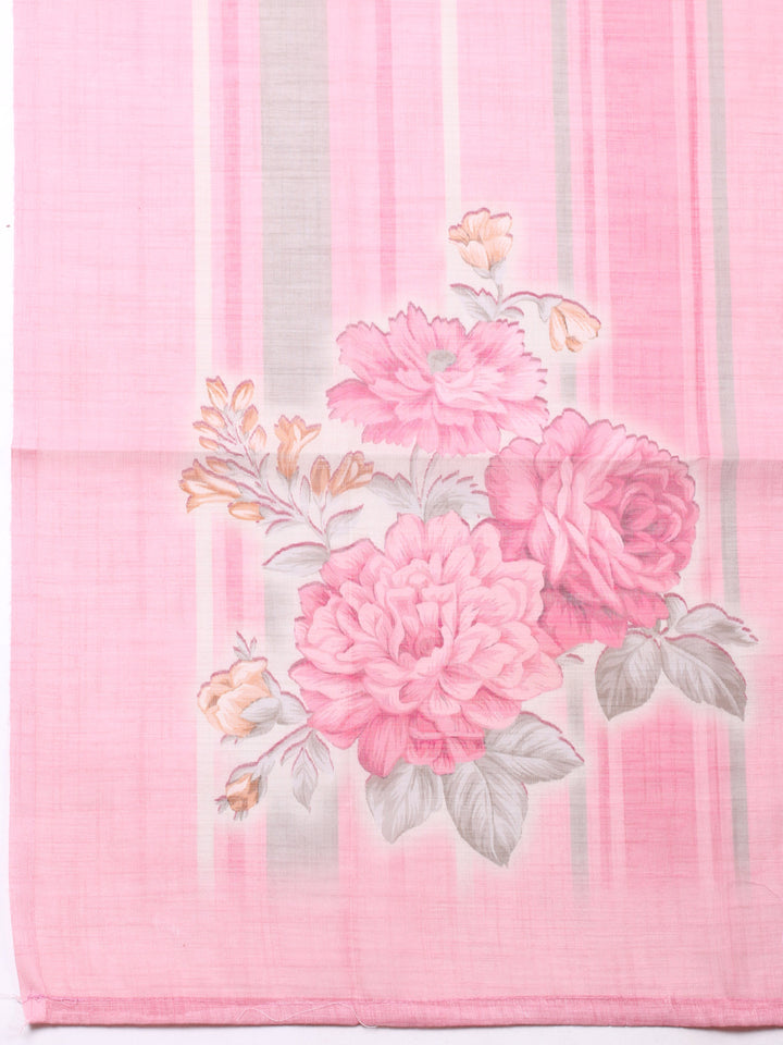 Pink Printed Cotton Blend Unstitched Suit &amp; Pant With Cotton Dupatta