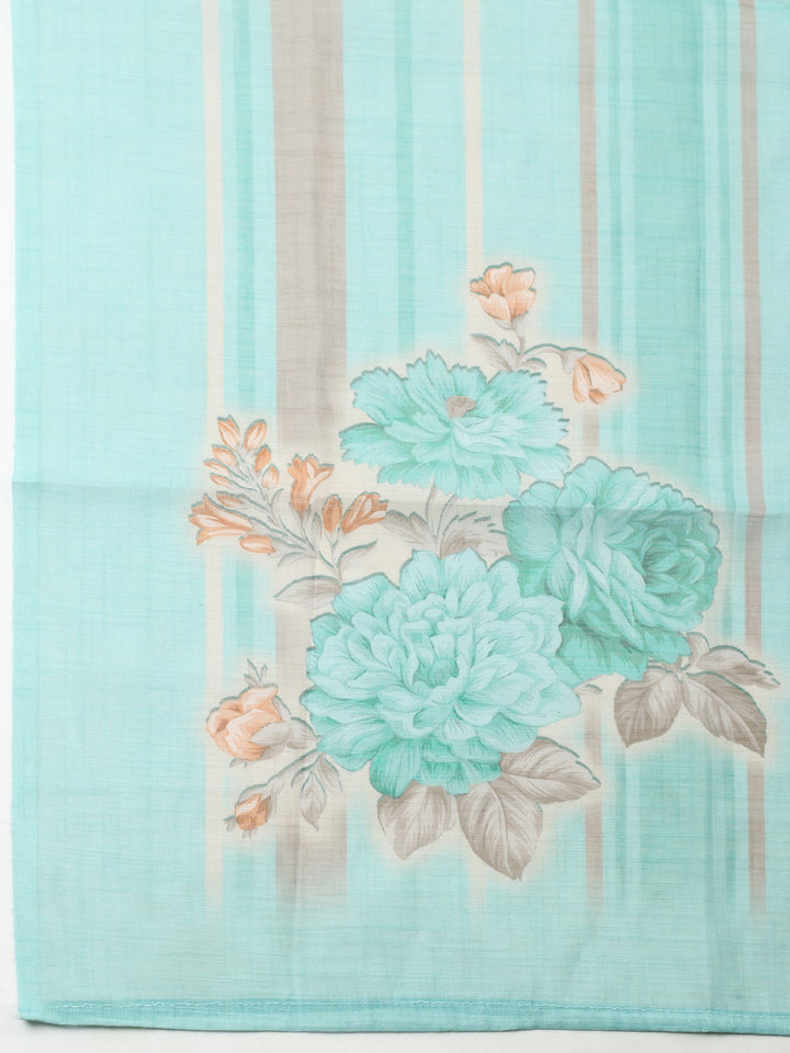 Sea Green Printed Cotton Blend Unstitched Suit &amp; Pant With Cotton Dupatta