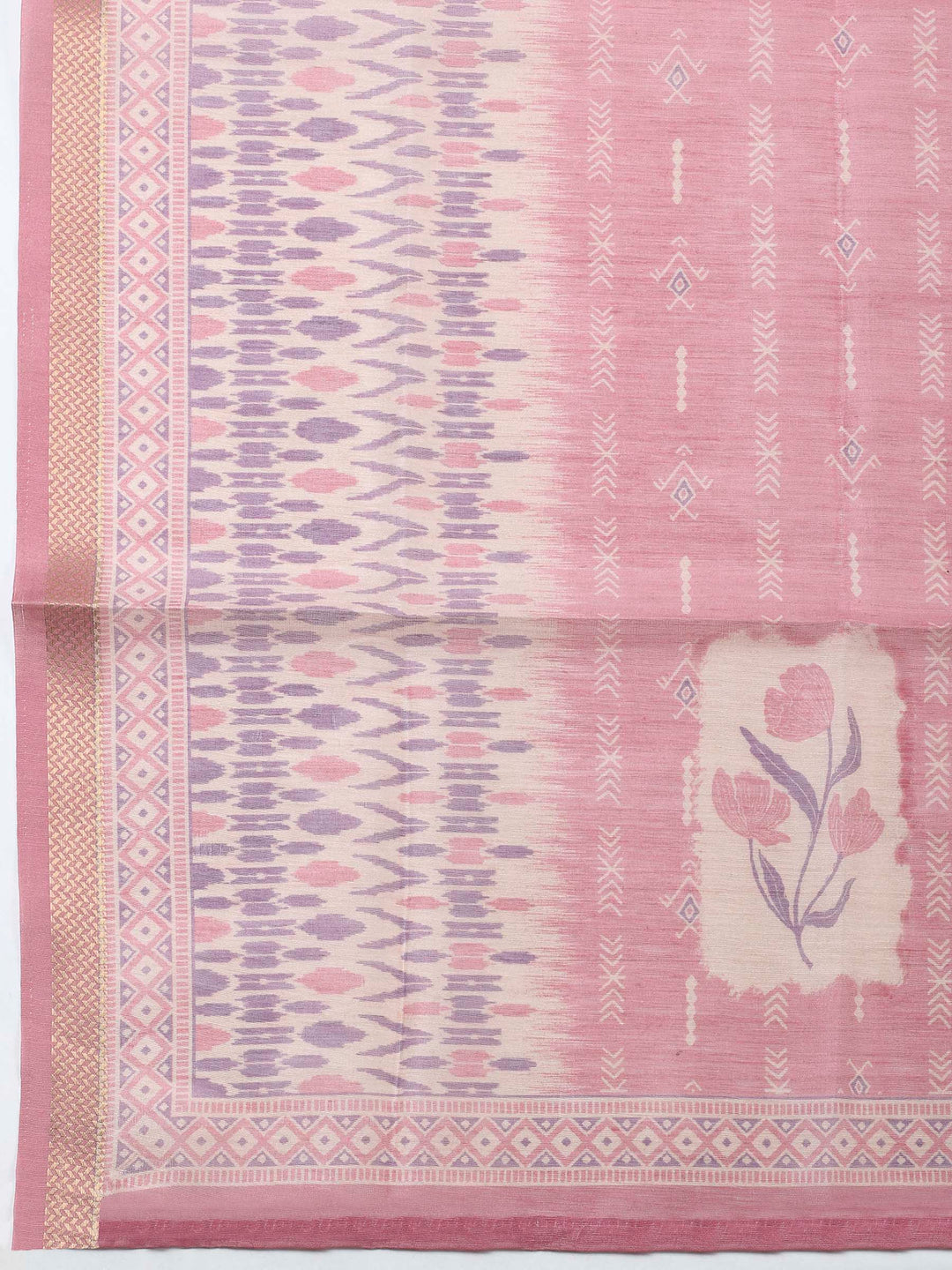 Pink Printed Chanderi Unstitched Dress Material