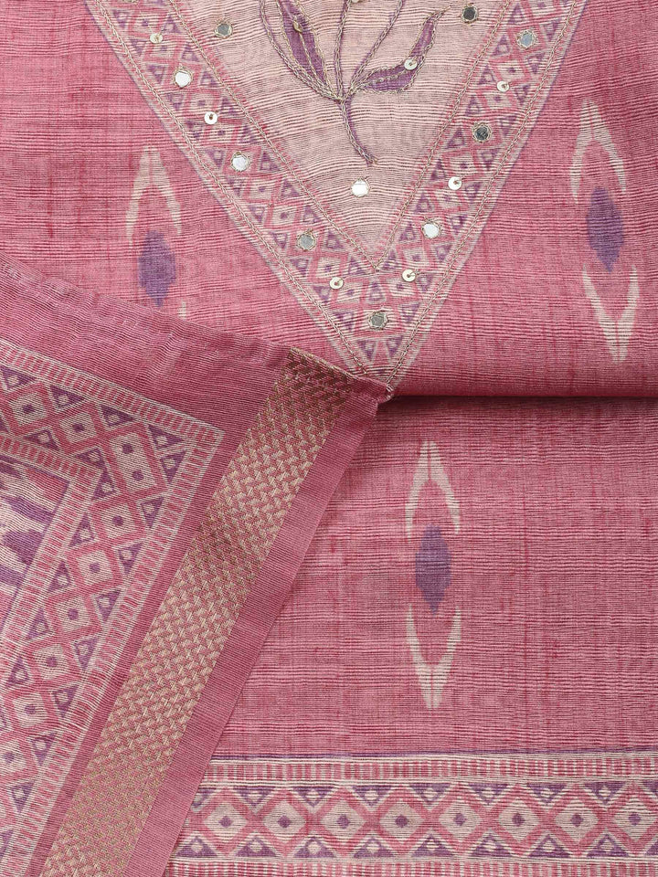 Pink Printed Chanderi Unstitched Dress Material