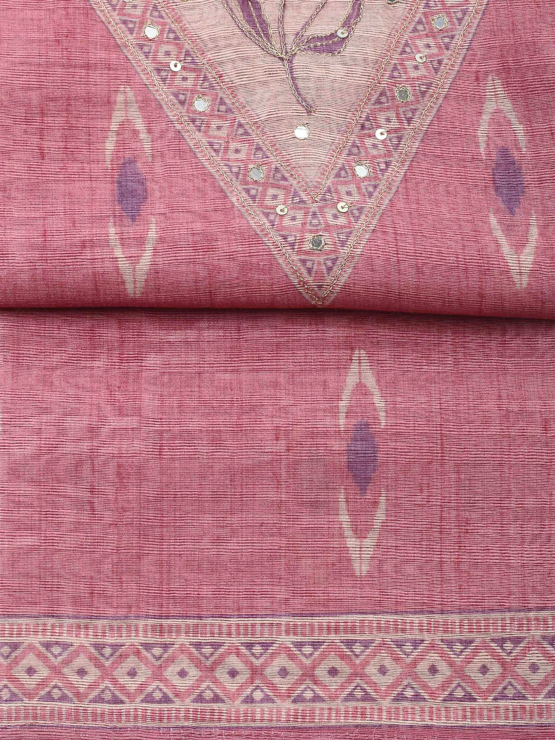 Pink Printed Chanderi Unstitched Dress Material