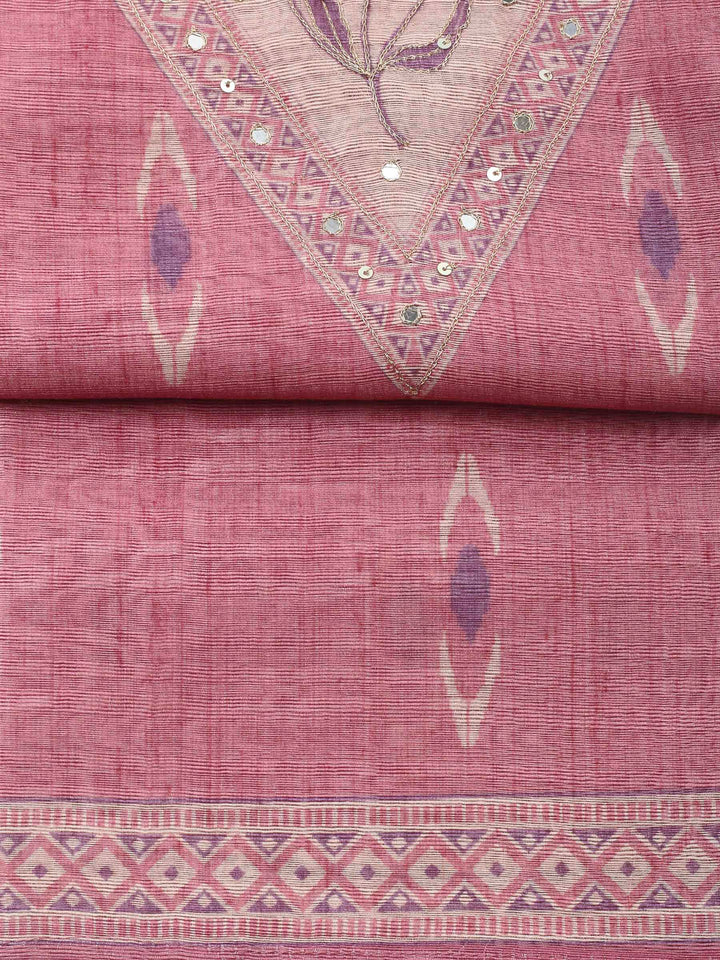 Pink Printed Chanderi Unstitched Dress Material