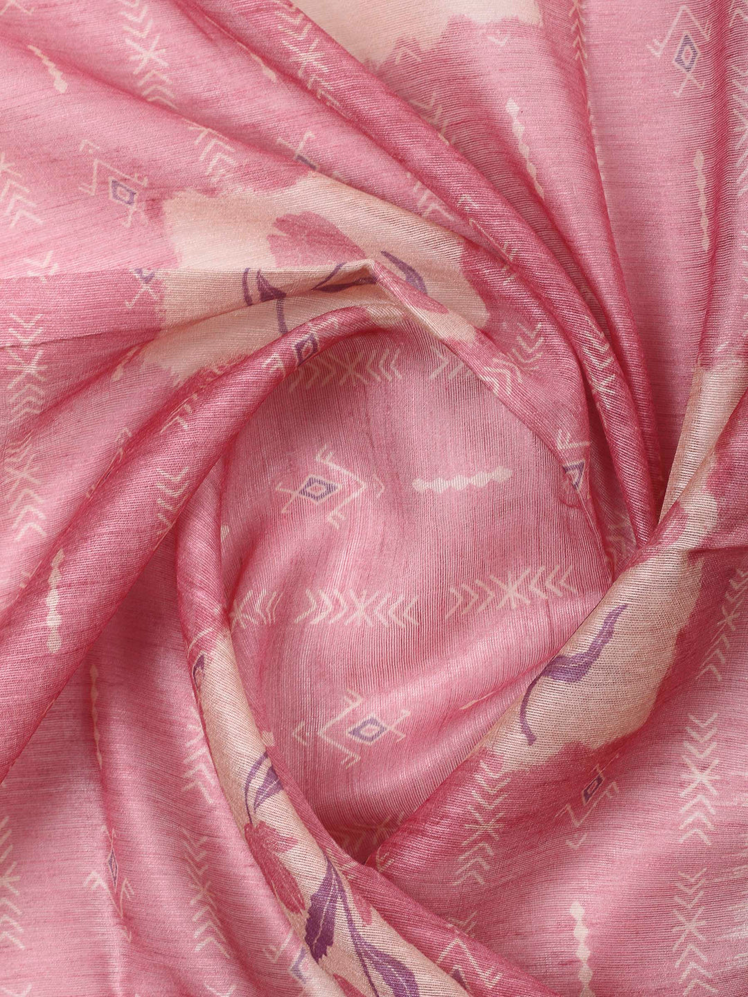 Pink Printed Chanderi Unstitched Dress Material