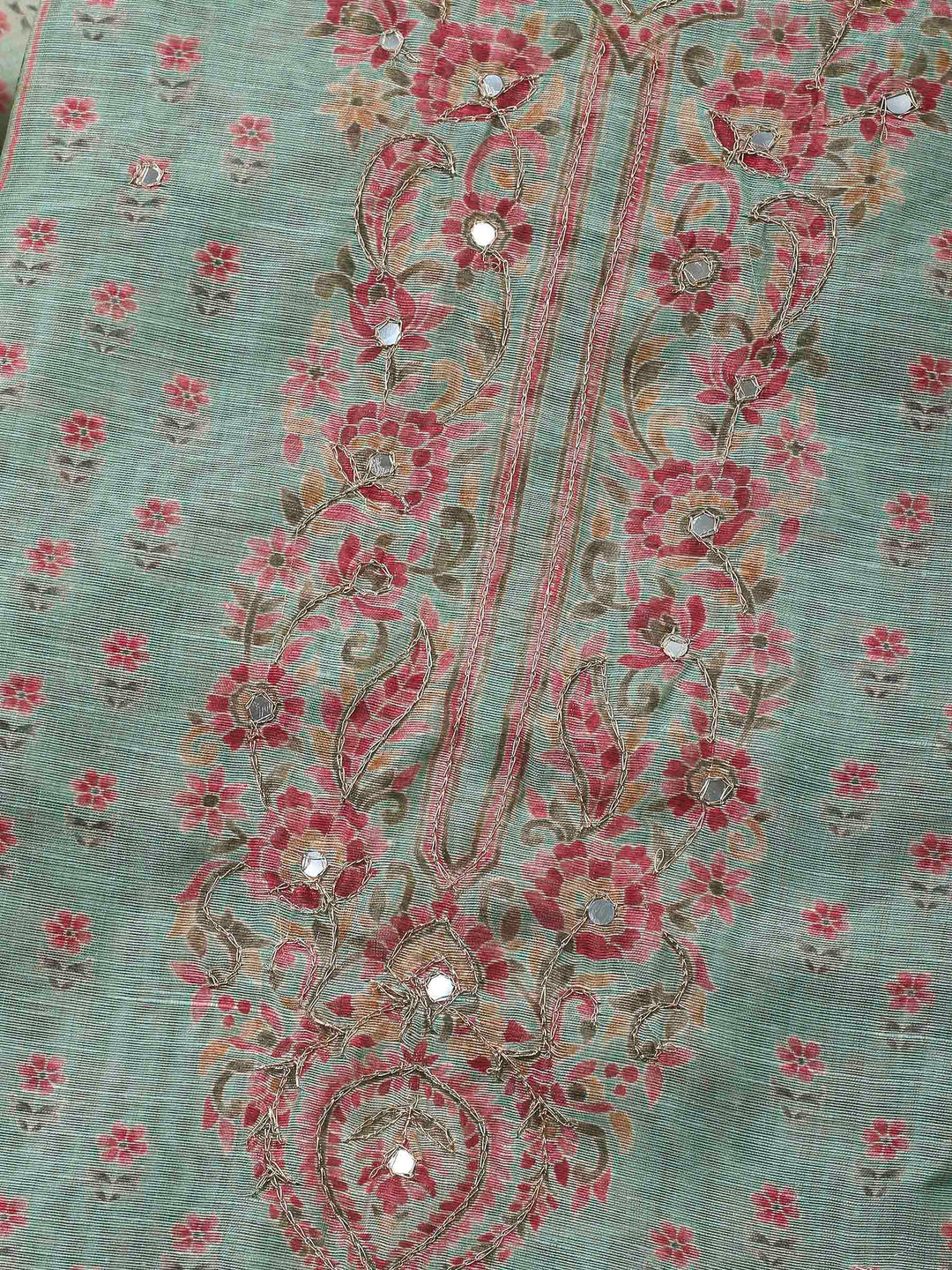 Aqua Green Printed Chanderi Unstitched Dress Material