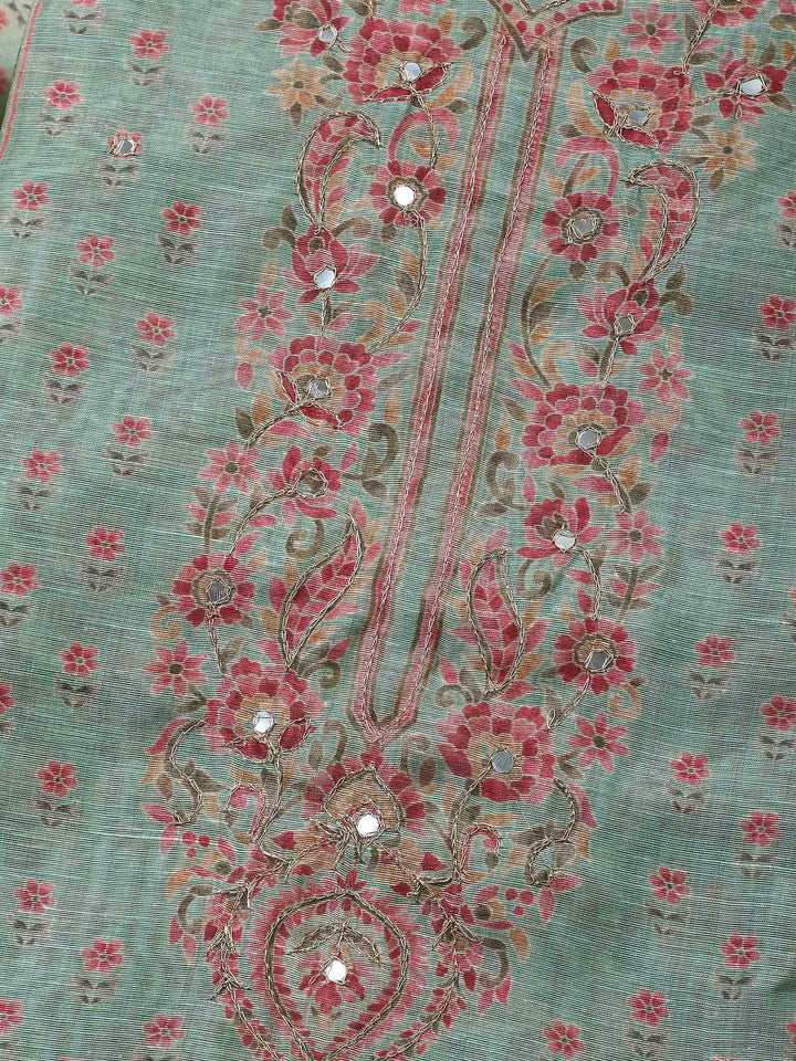 Aqua Green Printed Chanderi Unstitched Dress Material