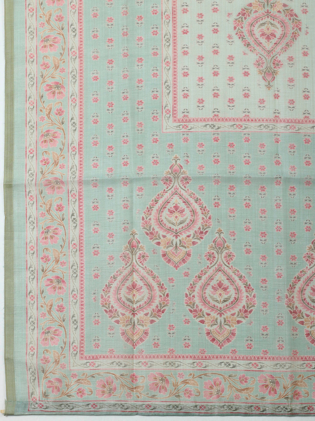 Aqua Green Printed Chanderi Unstitched Dress Material