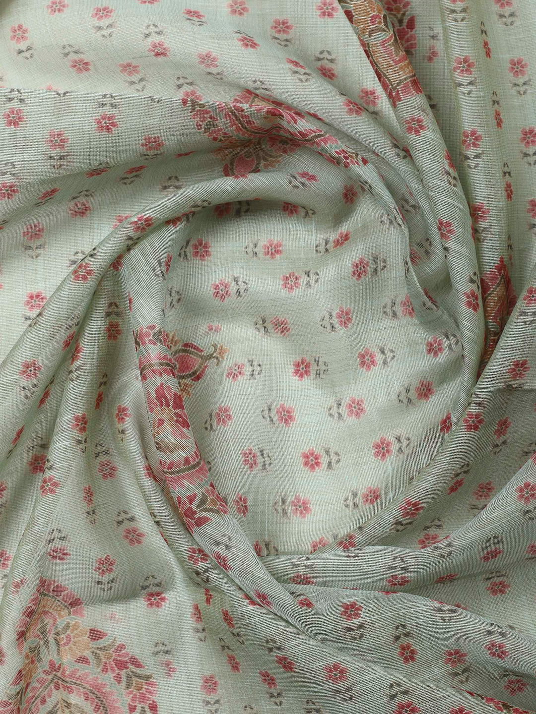 Aqua Green Printed Chanderi Unstitched Dress Material