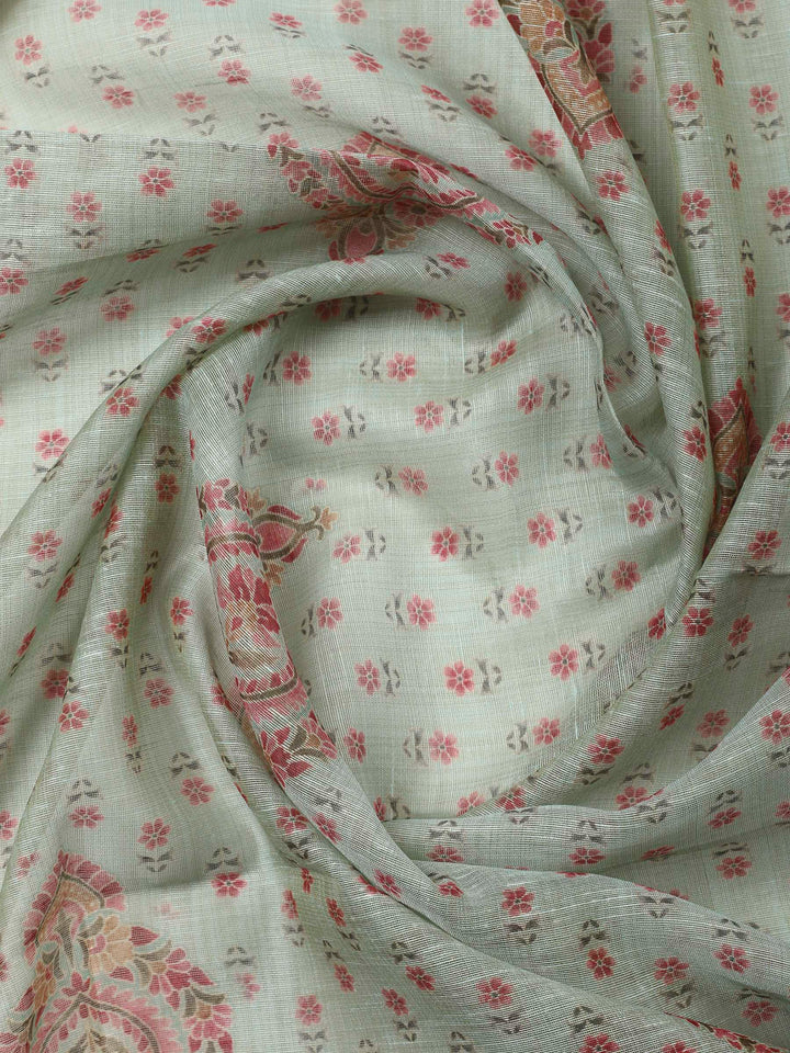 Aqua Green Printed Chanderi Unstitched Dress Material