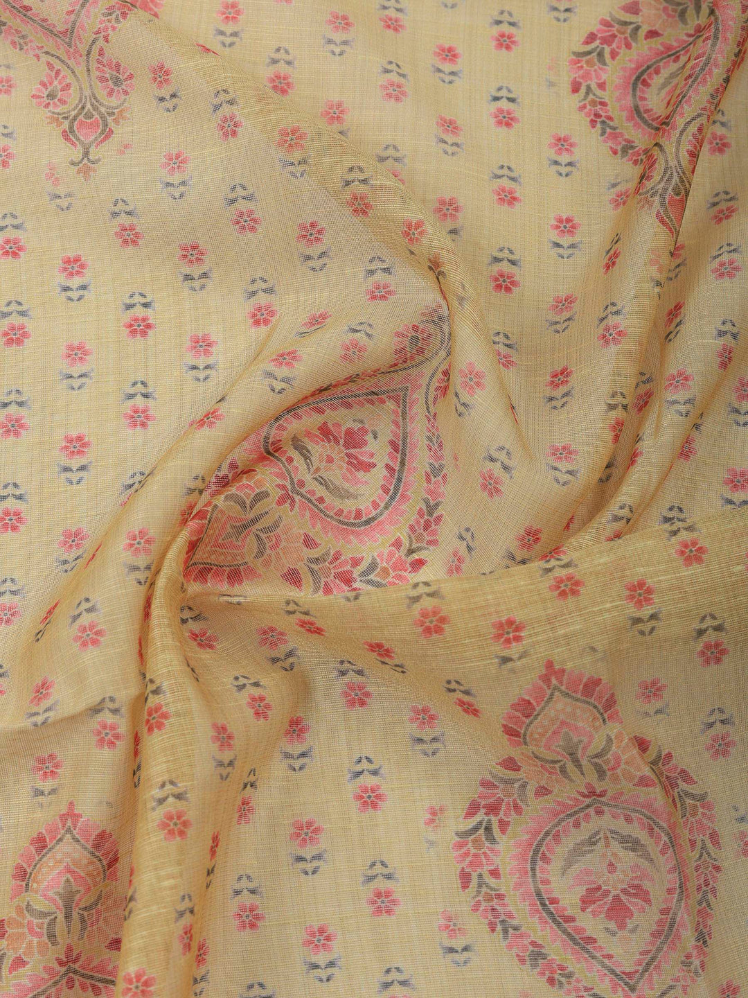 Mustard Printed Chanderi Unstitched Dress Material