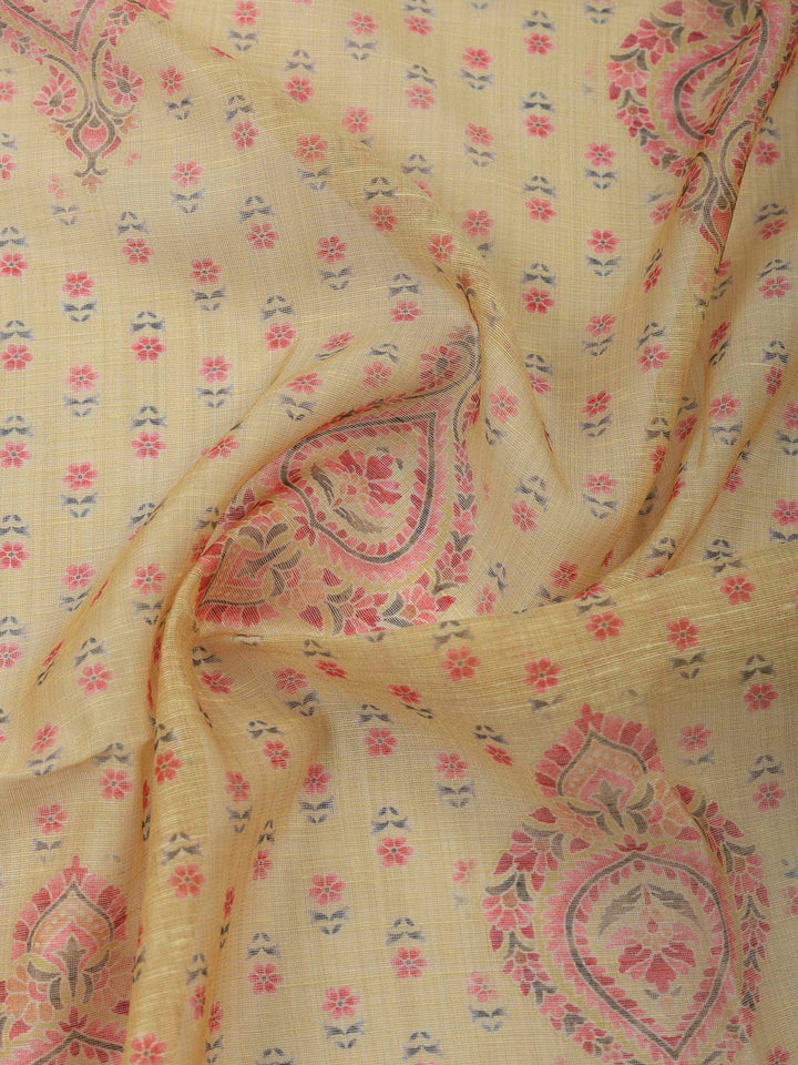 Mustard Printed Chanderi Unstitched Dress Material