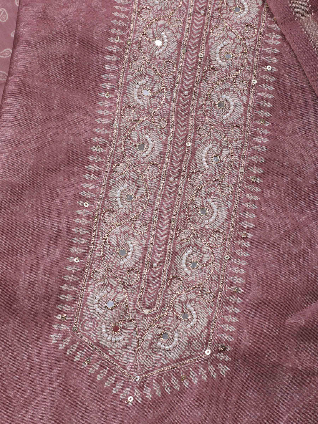 Onion Pink Printed Chanderi Unstitched Dress Material