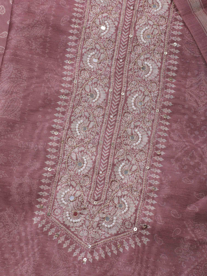 Onion Pink Printed Chanderi Unstitched Dress Material