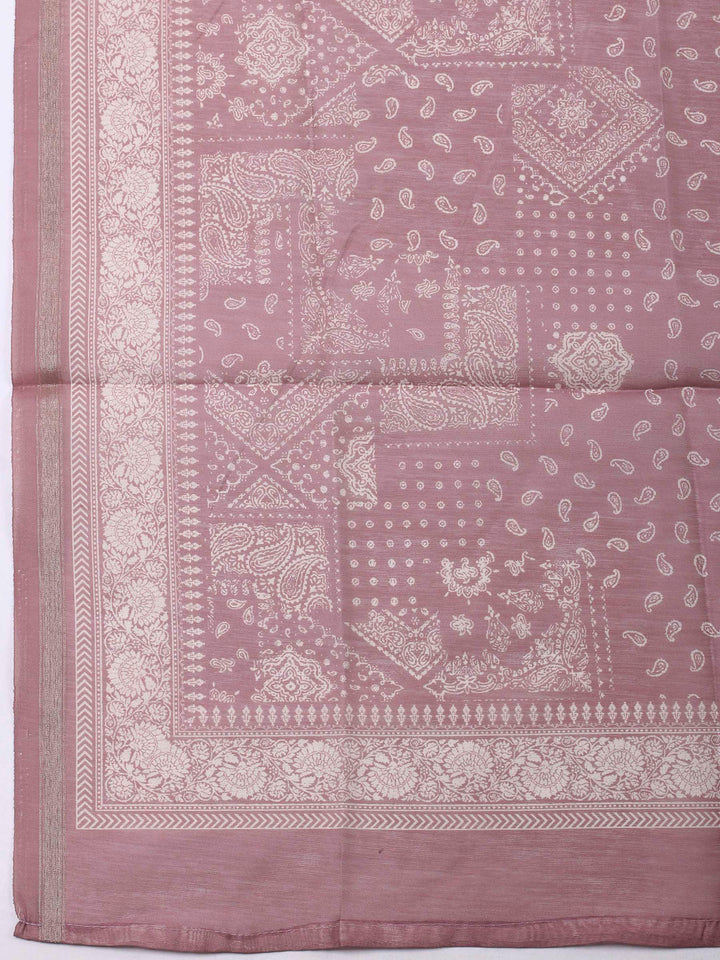 Onion Pink Printed Chanderi Unstitched Dress Material