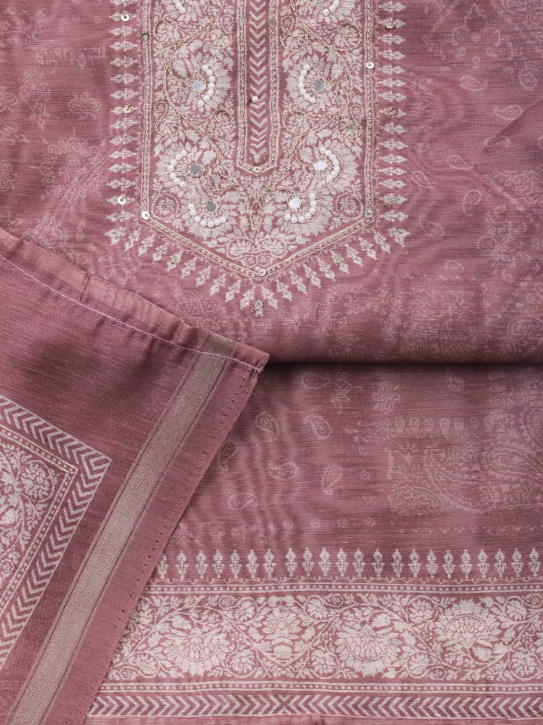 Onion Pink Printed Chanderi Unstitched Dress Material