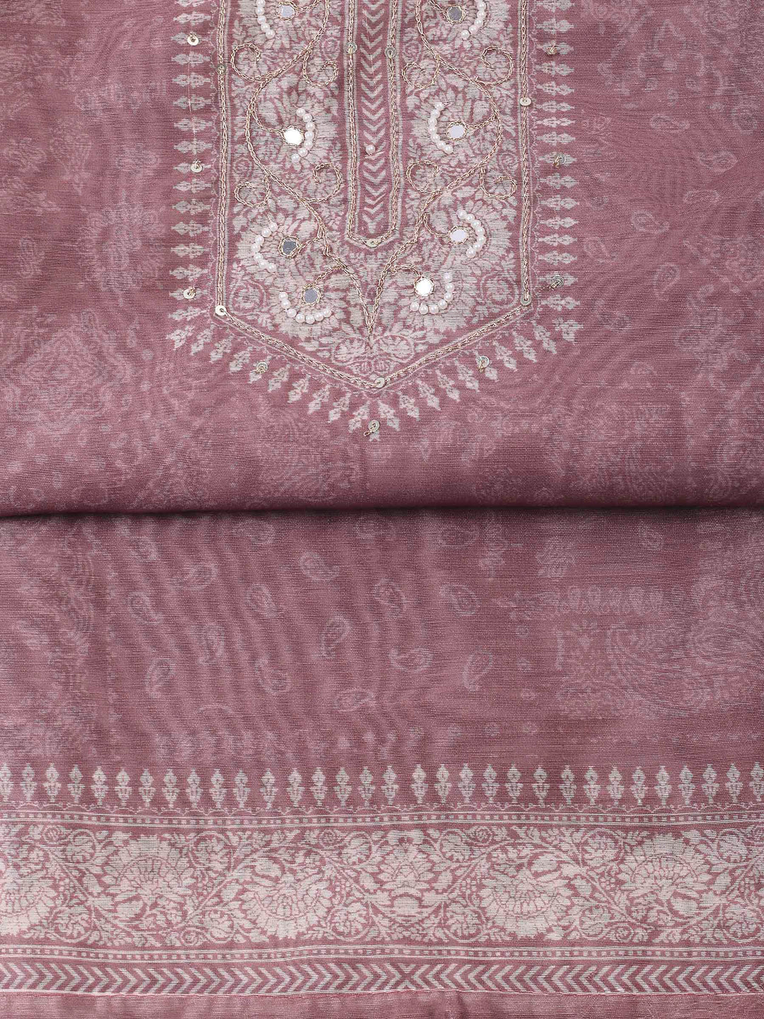Onion Pink Printed Chanderi Unstitched Dress Material