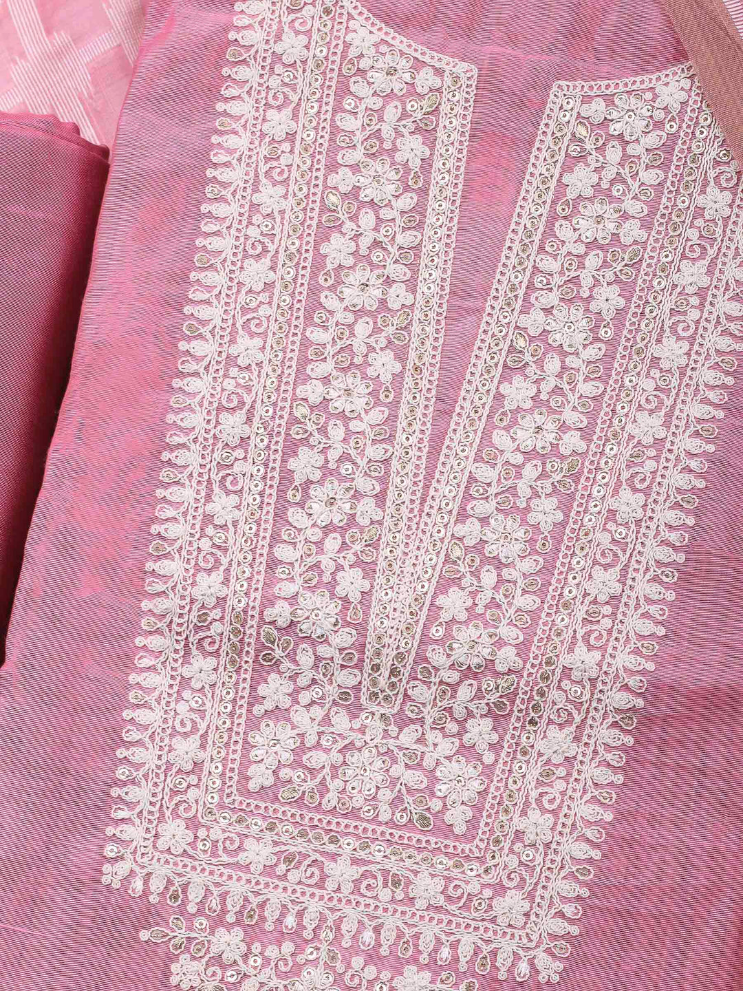 Pink Embroidery Chanderi Unstitched Dress Material