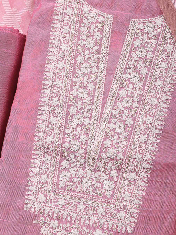 Pink Embroidery Chanderi Unstitched Dress Material